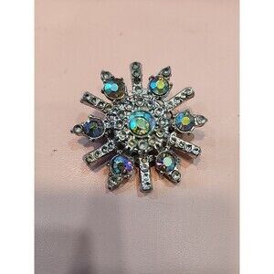 Vintage Aurora Borealis Brooch Pin Silver Tone E03